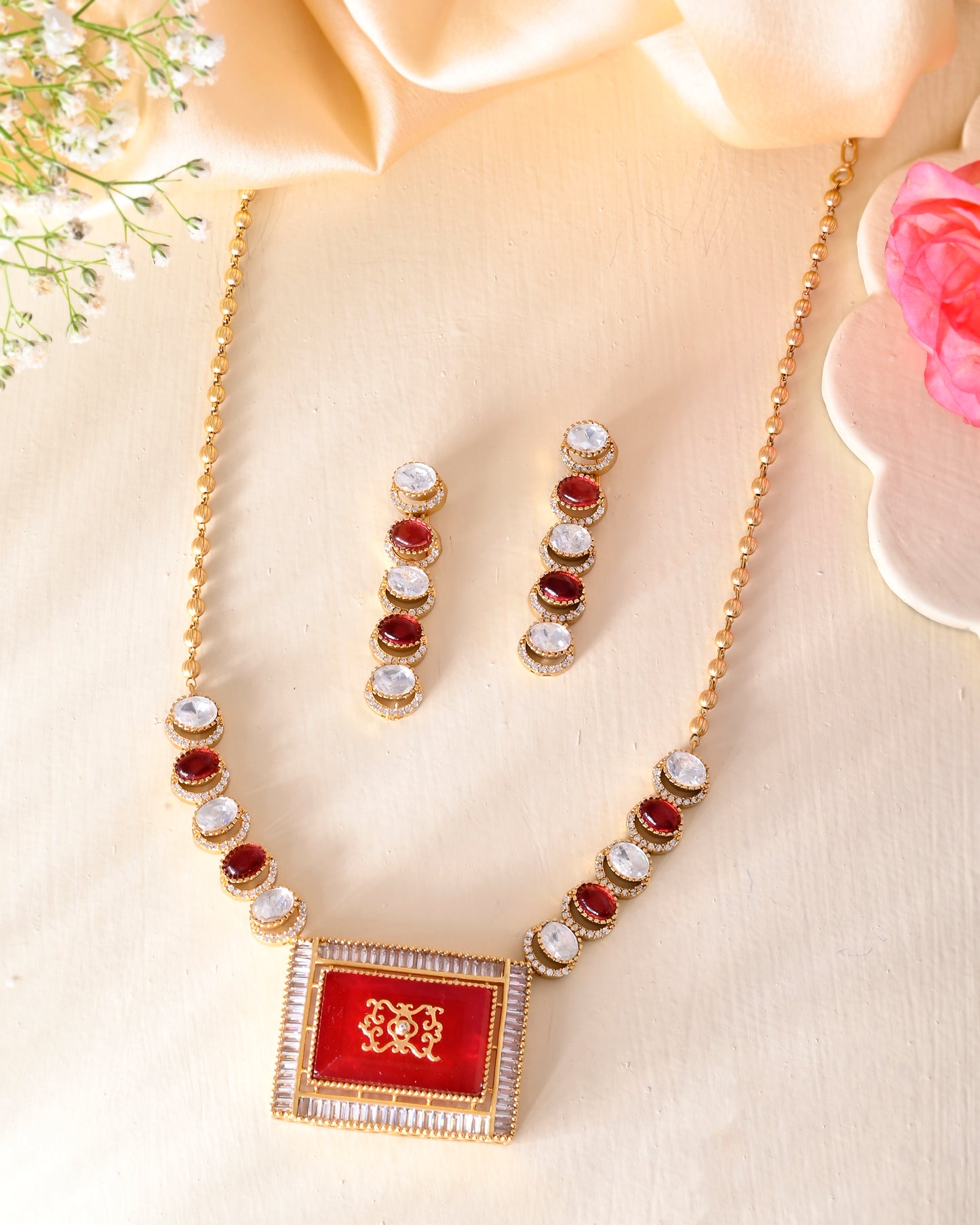 Doublet inlay ruby necklace