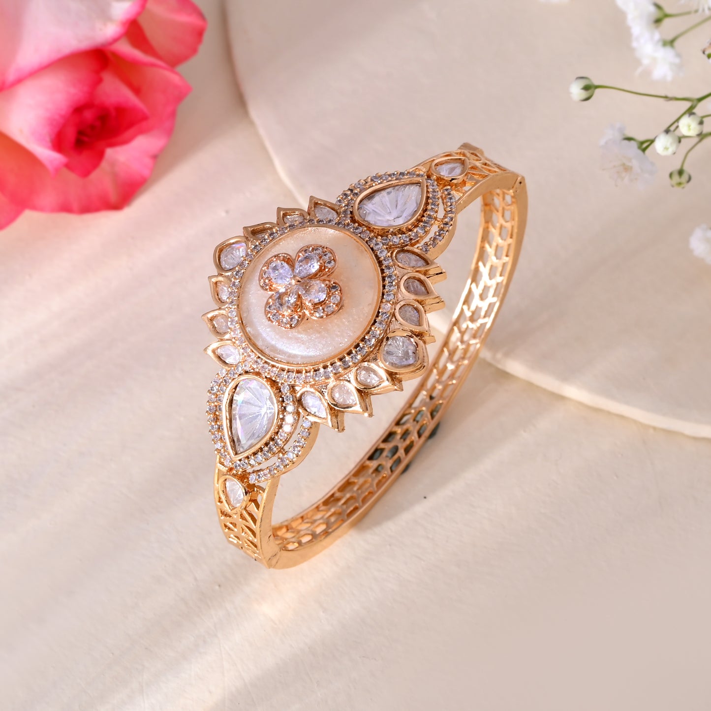 Mother of pearl bracelet gold finish