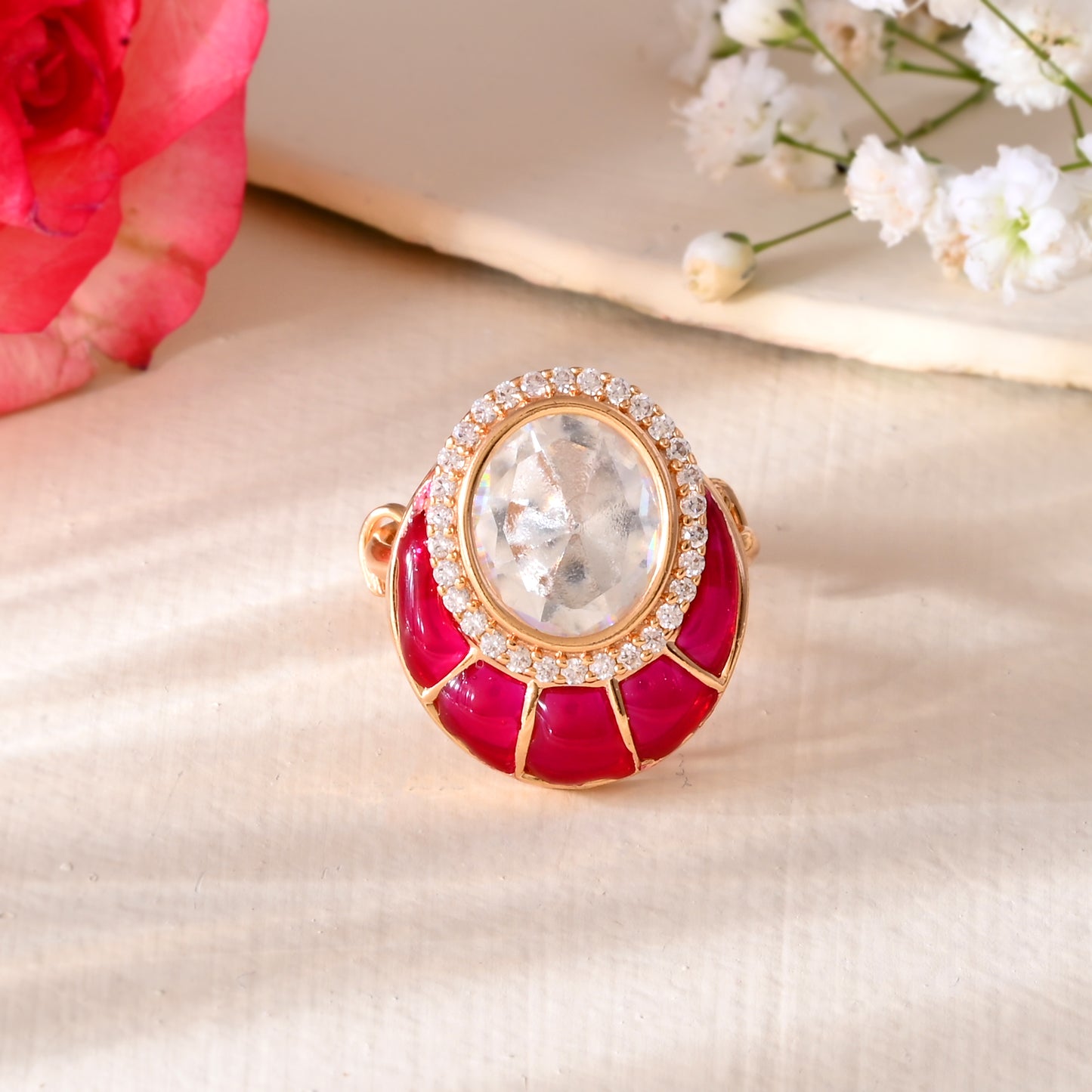 Classic minakari ring with uncut polki