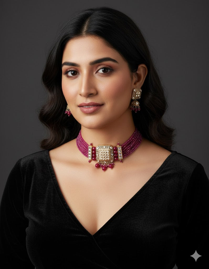 Exotic choker set thapa kundan
