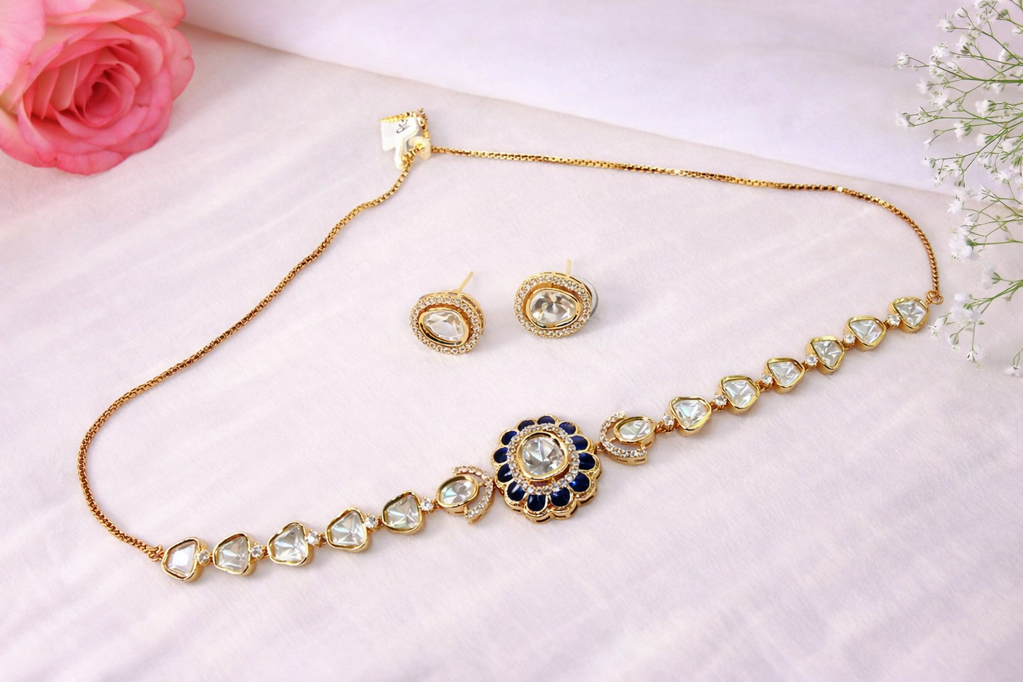 Tennis necklace with karat gold plating