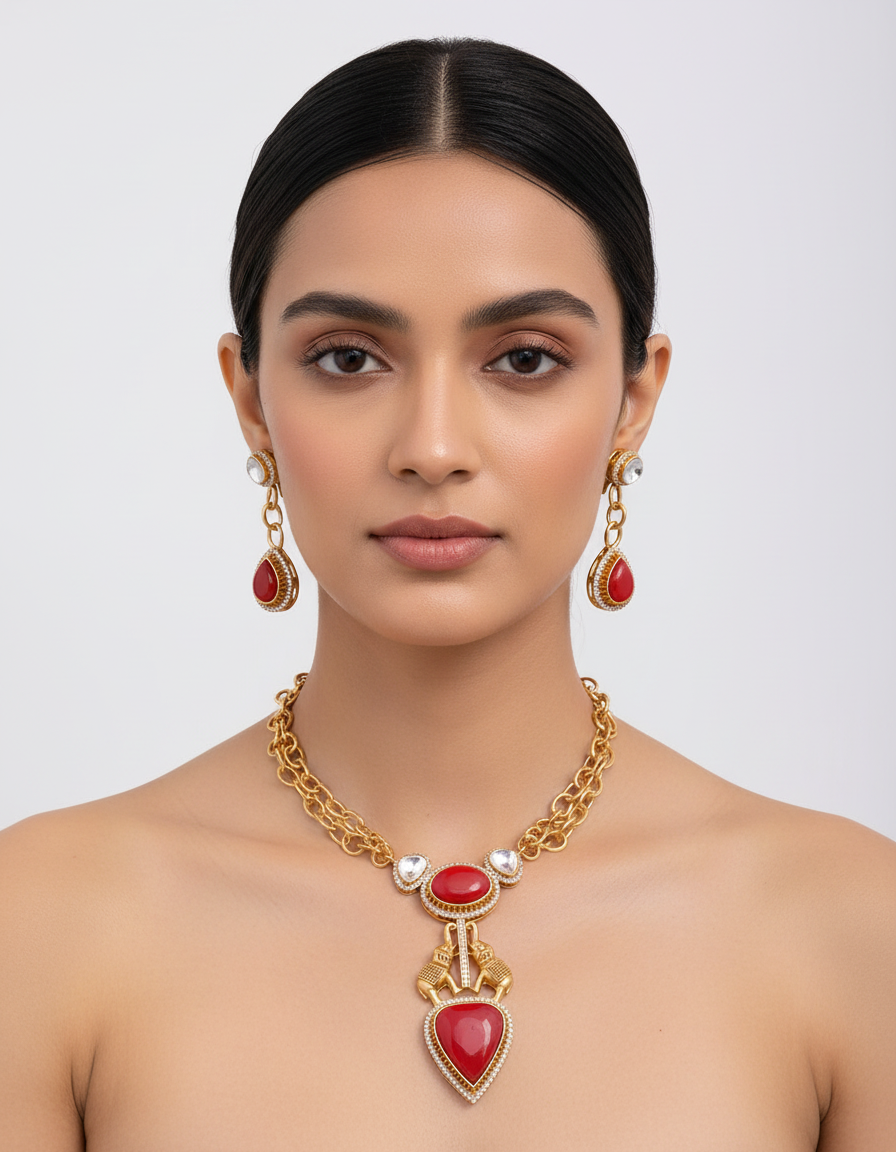 Beautiful chain link elephant necklace set