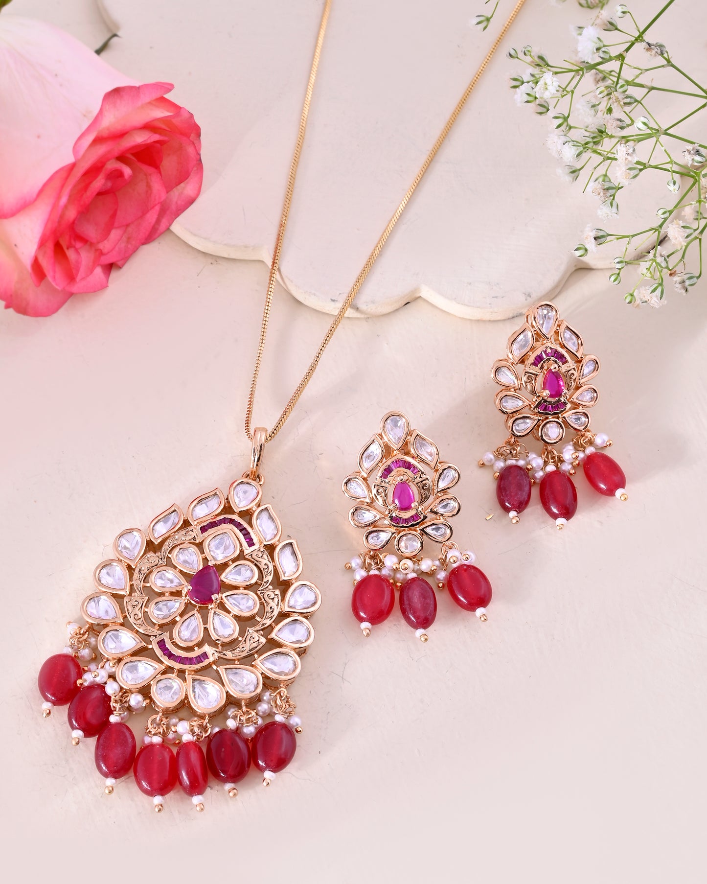 Ruby red  pendant set