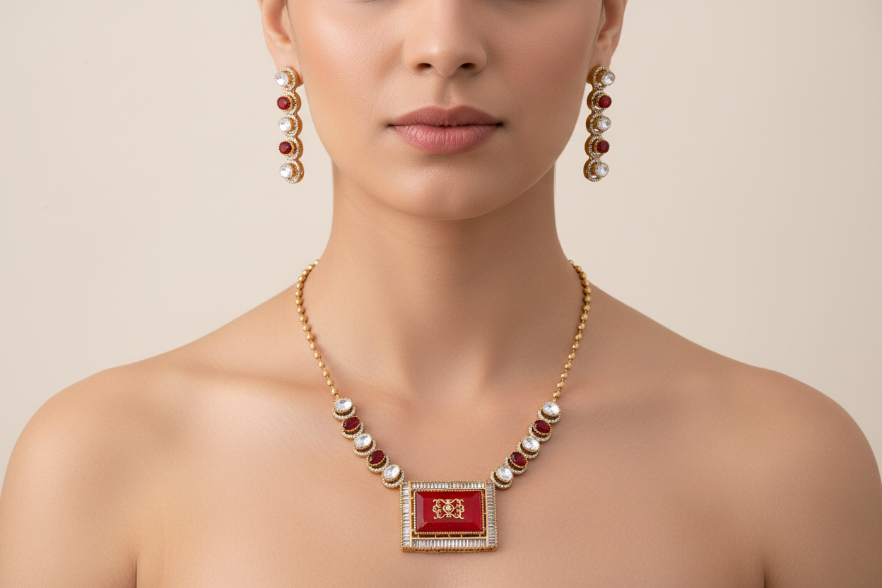 Doublet inlay ruby necklace