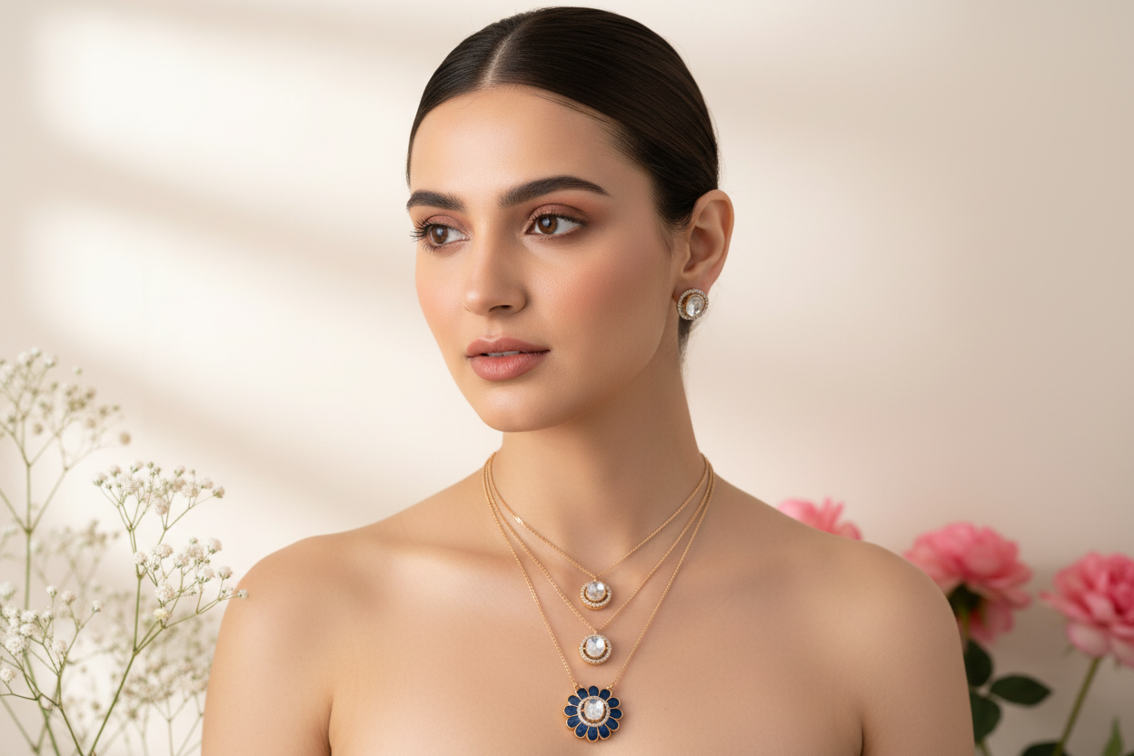 3 layered flower necklace set
