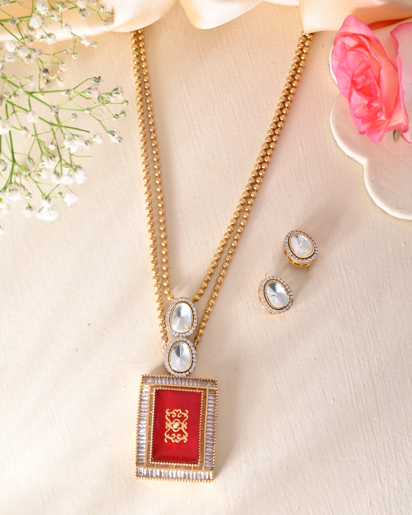 Maharani inlay layered pendant set