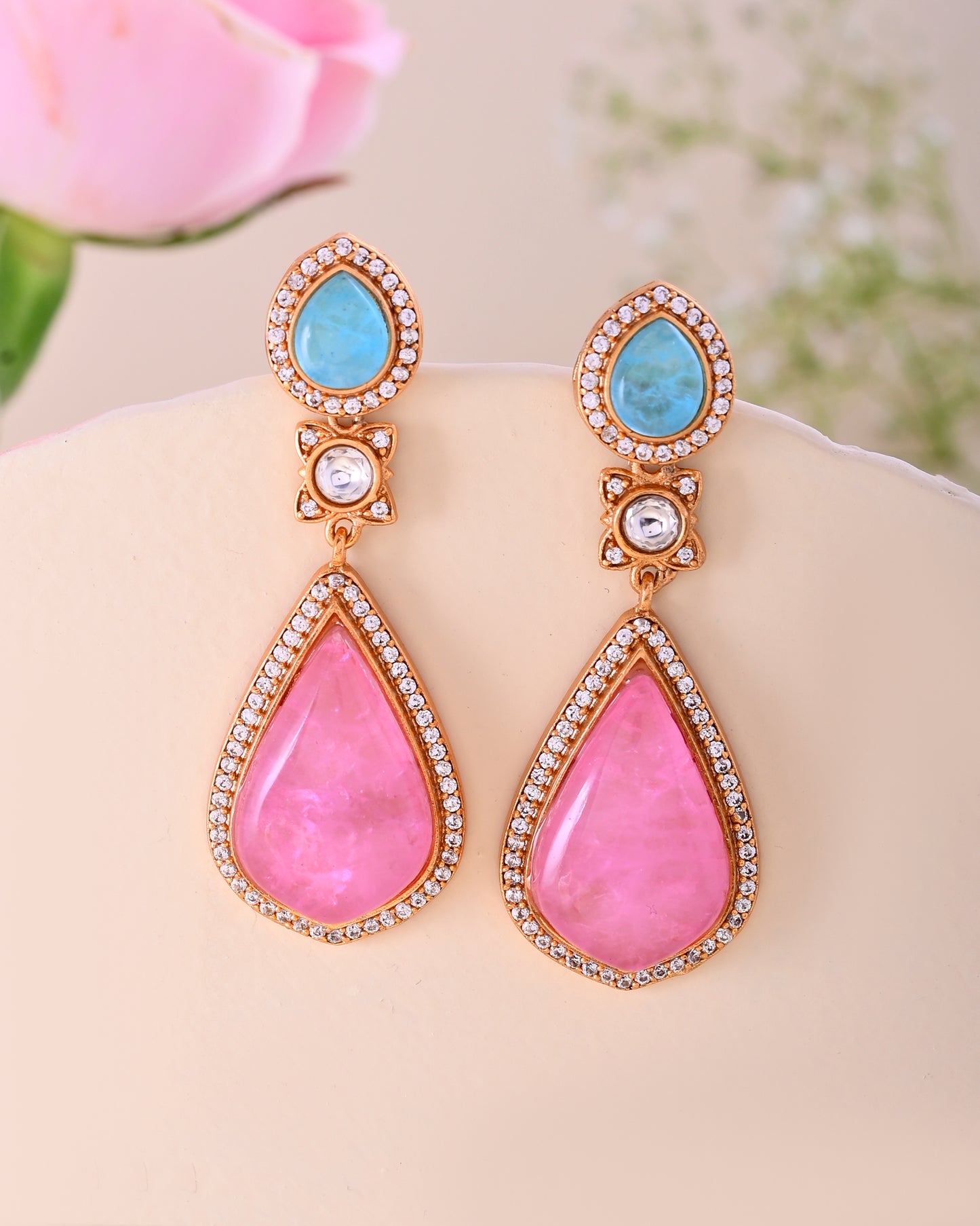 Dual stone drop earrings