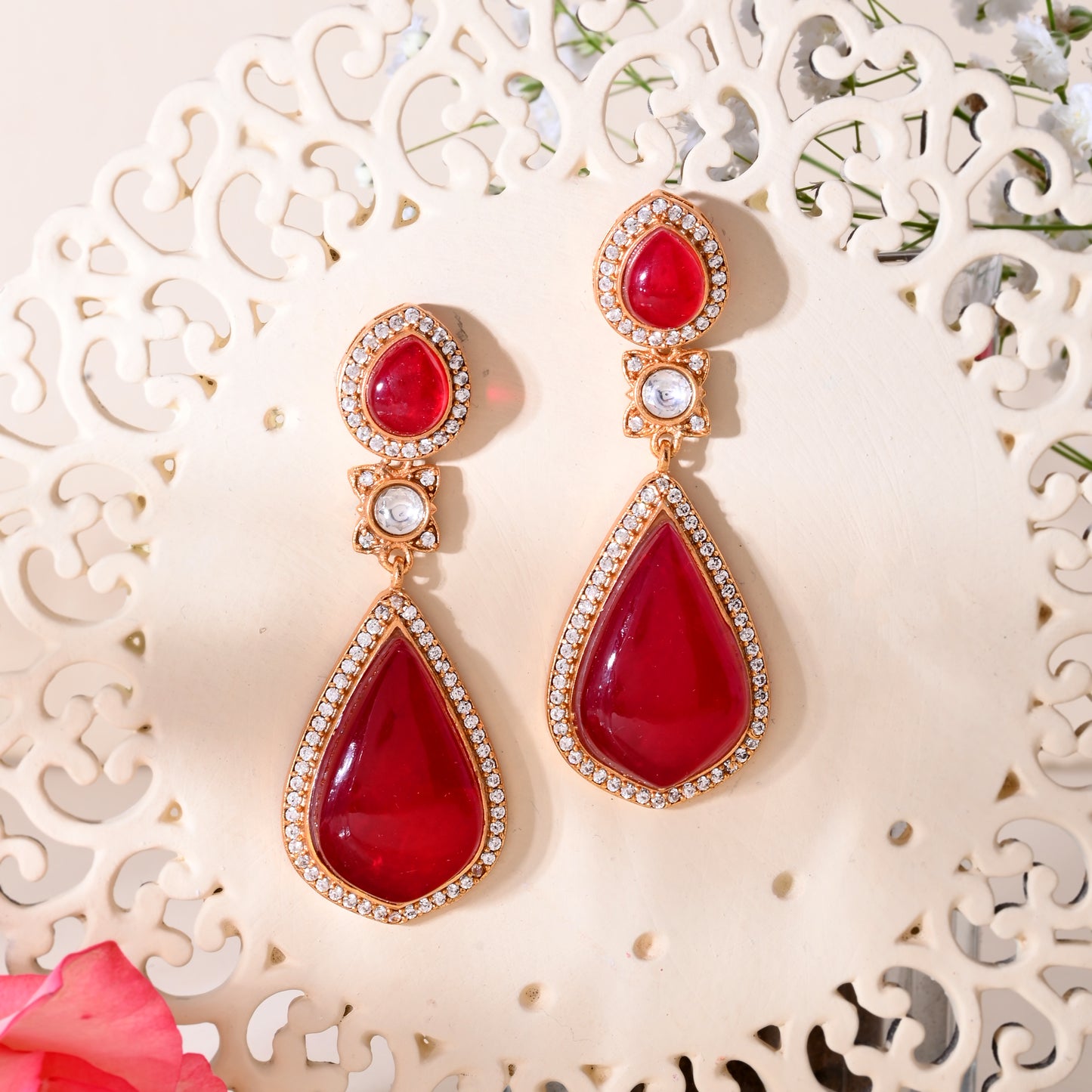 Dual stone drop earrings