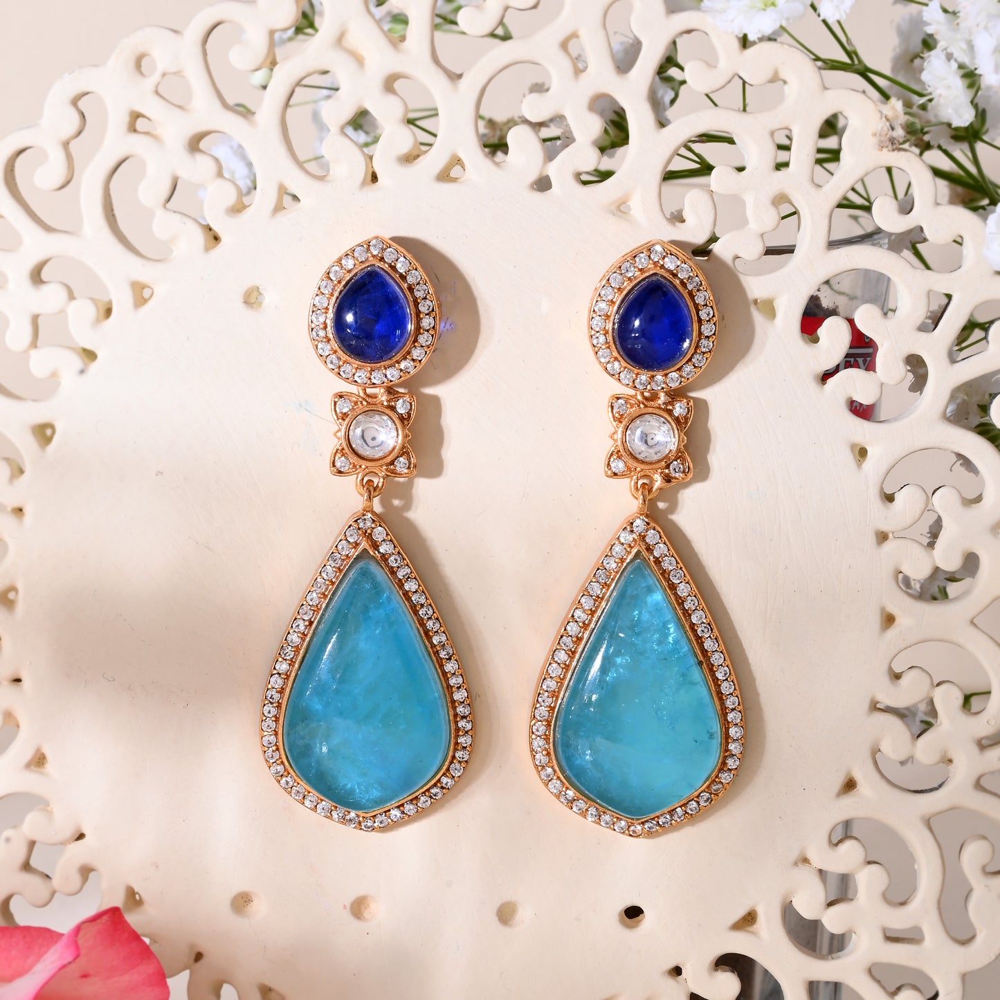 Dual stone drop earrings