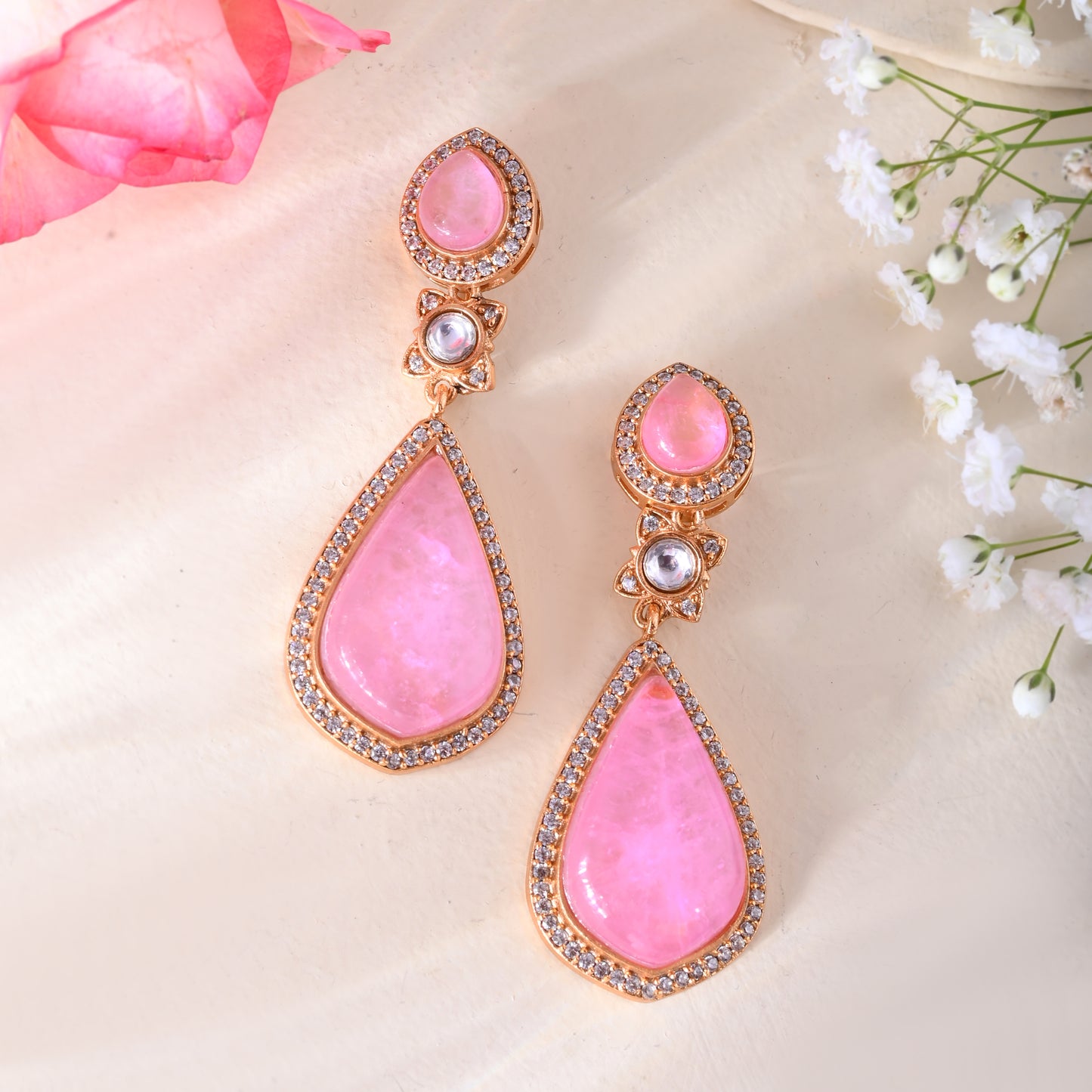 Dual stone drop earrings