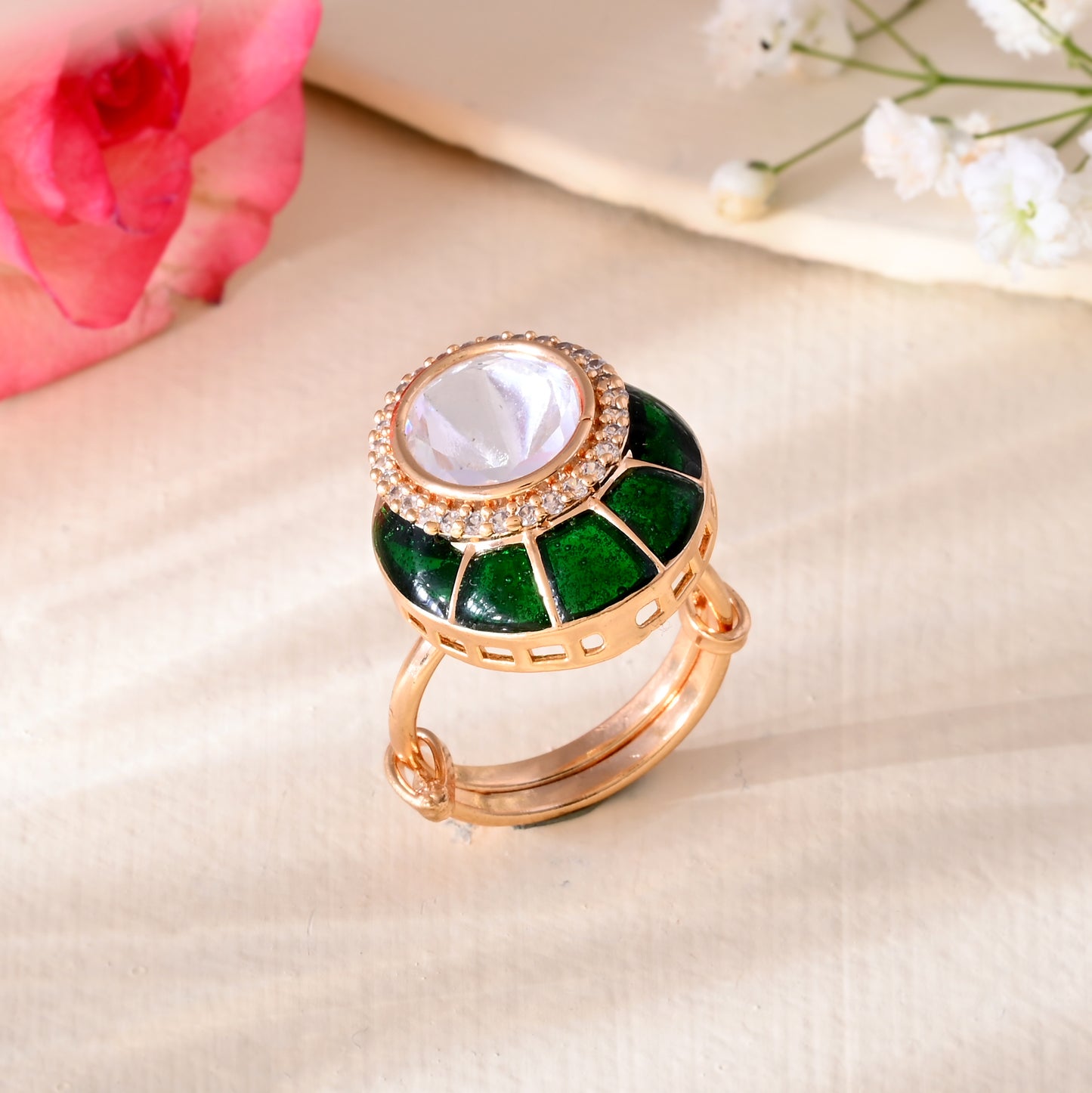 Classic minakari ring with uncut polki