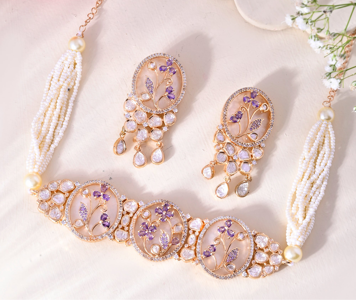 Chandni Choker in mother of pearl
